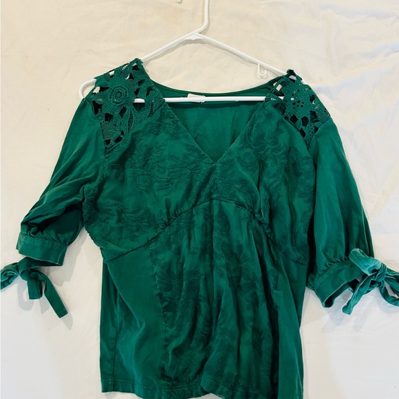 Anthropologie Emerald Green Lace Blouse - Picture 2 of 4